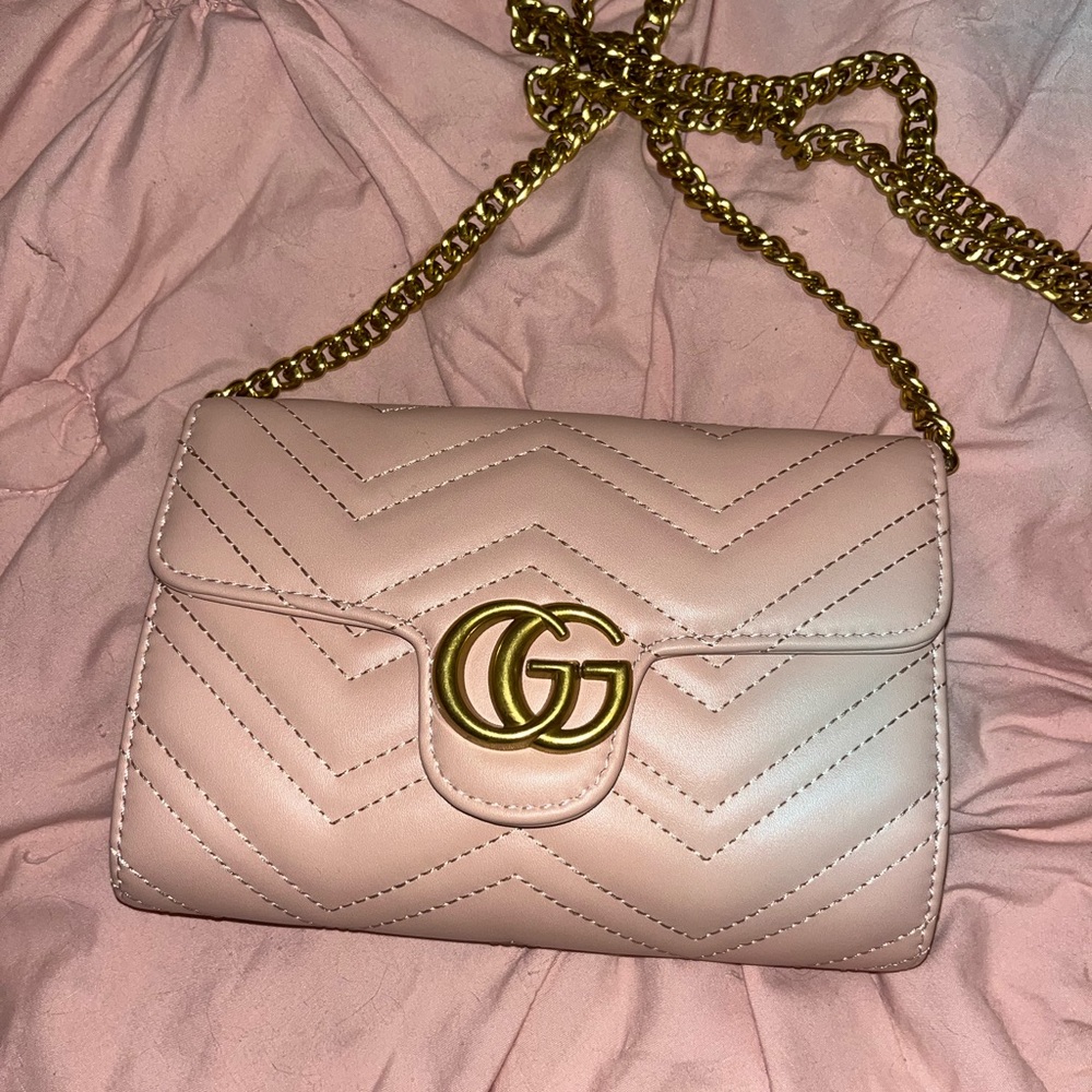 G Pink and gold quilted bag